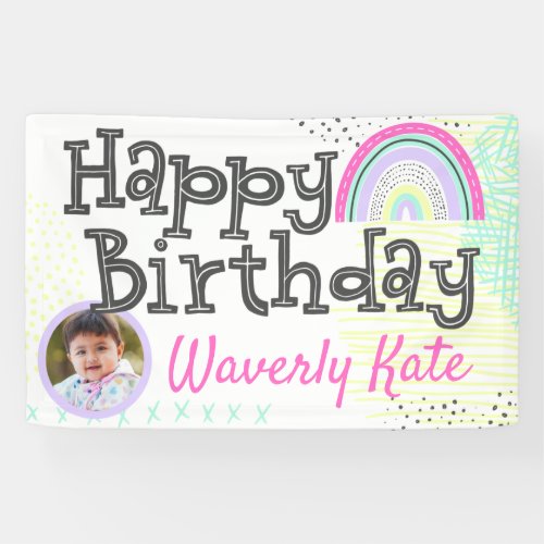 Happy Birthday Rainbow Baby Girls Kawaii Photo Banner