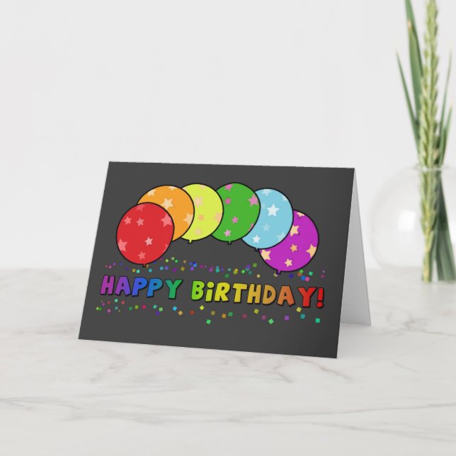 Happy Birthday Rainbow Balloons Colorful Card (Front)