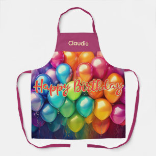 Happy Birthday Rainbow Balloons Personalized Apron