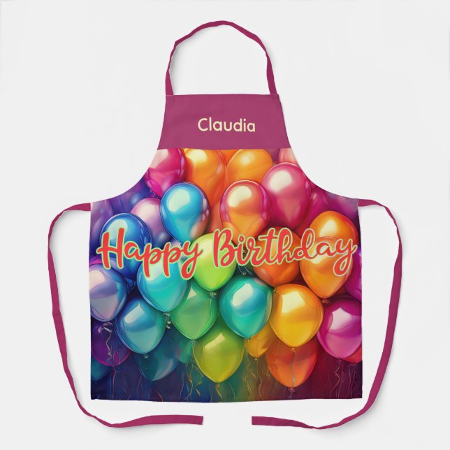 Happy Birthday Rainbow Balloons Personalized Apron (Front)