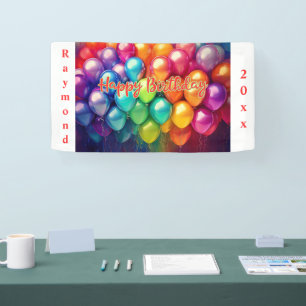 Happy Birthday Rainbow Balloons Personalized Name Banner