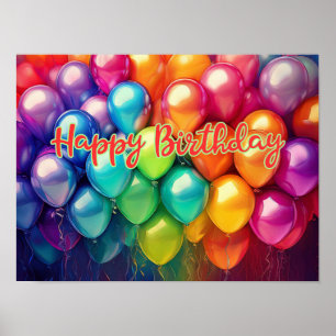 Happy Birthday Rainbow Balloons Poster