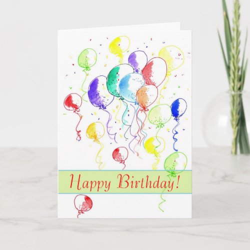 Happy Birthday Rainbow Balloons Watercolor Card