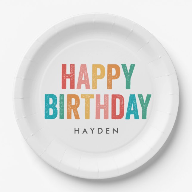 Happy Birthday Rainbow Birthday Party  Paper Plates (Front)