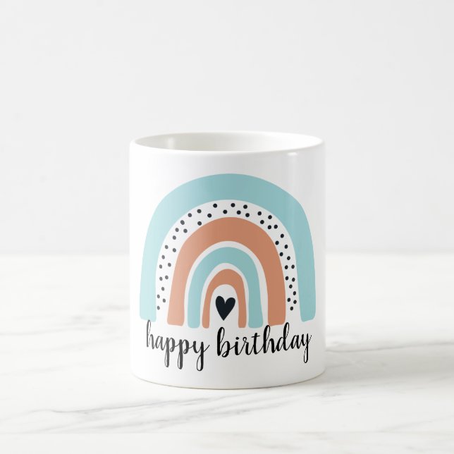 Happy Birthday Rainbow Blue Peach Coffee Mug (Center)