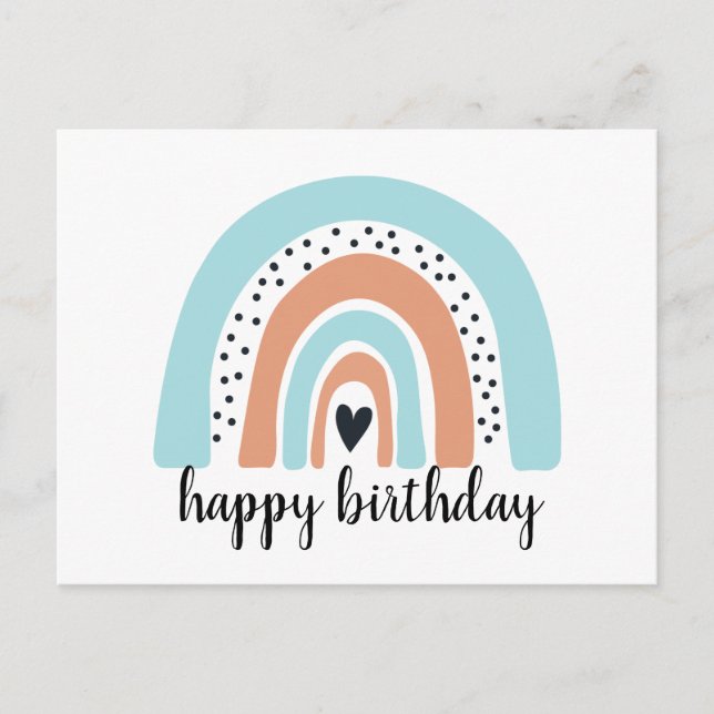 Happy Birthday Rainbow Blue Peach Postcard (Front)