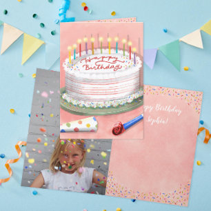 Happy birthday rainbow cake illustration birthday card