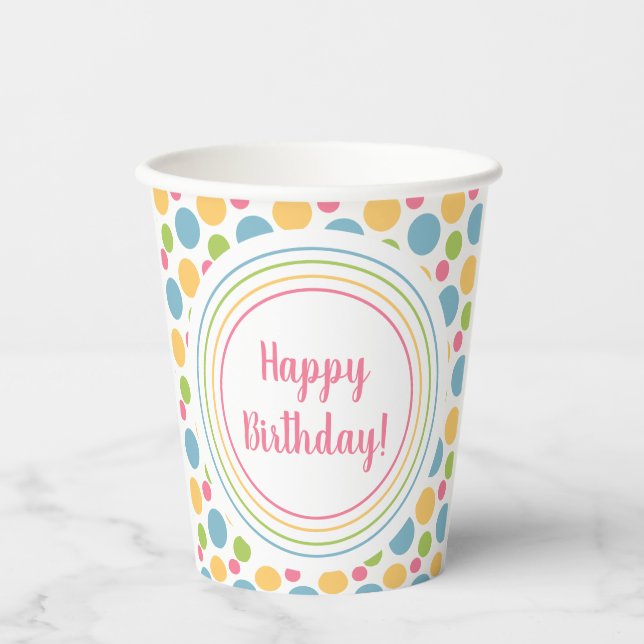 Happy Birthday Rainbow Colors Party Paper Cups (Front)