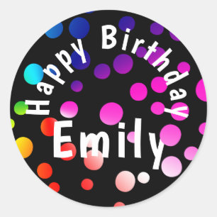 Happy Birthday Rainbow Dots with Name Classic Round Sticker
