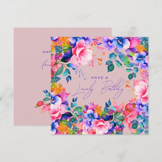 Happy Birthday Rainbow Garden Floral Blush Card (Front/Back)
