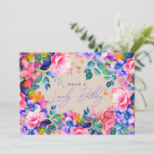 Happy Birthday Rainbow Garden Floral Champagne Card