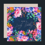 Happy Birthday Rainbow Garden Floral Navy  Card<br><div class="desc">A modern and beautiful birthday card featuring a romantic garden floral design. Perfect for any age birthday.</div>