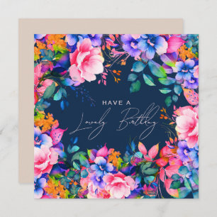 Happy Birthday Rainbow Garden Floral Navy Card