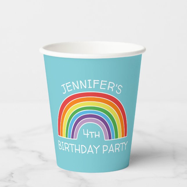Happy Birthday Rainbow Girls Party Personalized Paper Cups (Front)