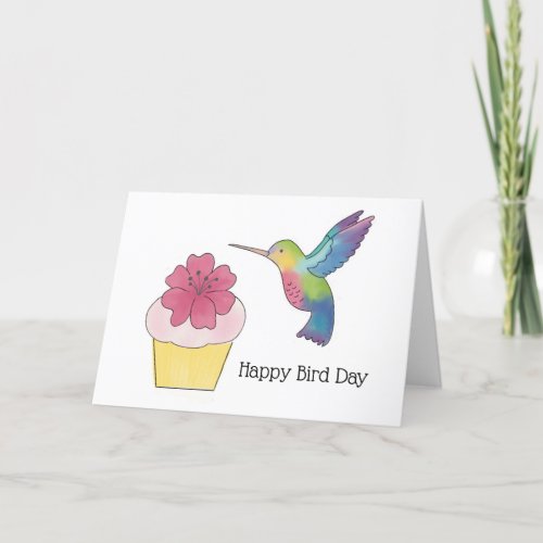 Happy Birthday Rainbow Hummingbird Hibiscus Flower Thank You Card