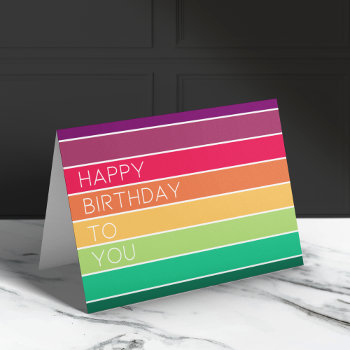 Happy Birthday | Rainbow Modern Stripe Lgbt Fun Card by GuavaDesign at Zazzle