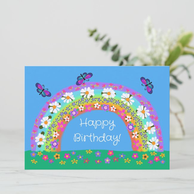 Happy Birthday Rainbow of Flowers Butterflies