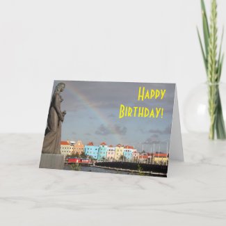Happy Birthday Rainbow over Willemstad Curaçao Card