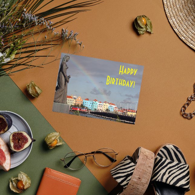 Happy Birthday Rainbow over Willemstad Curaçao Card (Creator Uploaded)