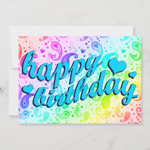 happy birthday  rainbow paisley invitation