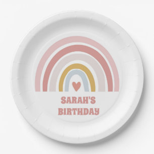 happy birthday rainbow pink custom name party  paper plates