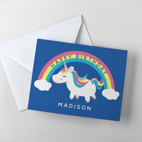 Happy Birthday  Rainbow Unicorn  Add Their Name Card