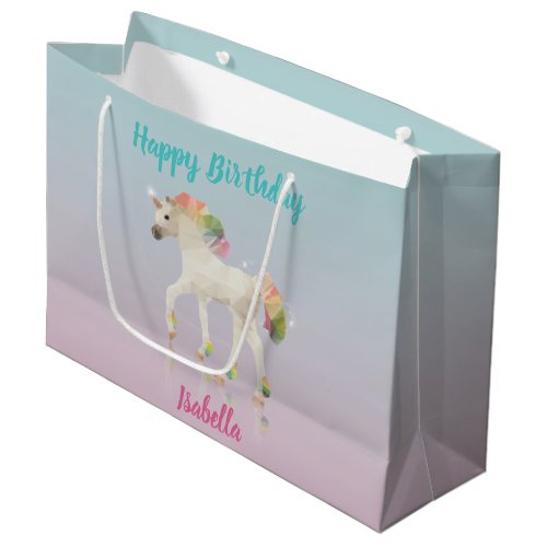 Happy Birthday Rainbow Unicorn Name Large Gift Bag