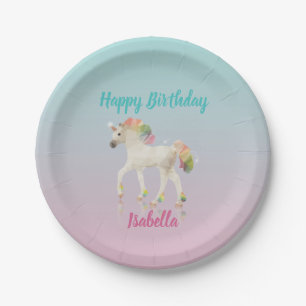 Happy Birthday Rainbow Unicorn Name Paper Plate