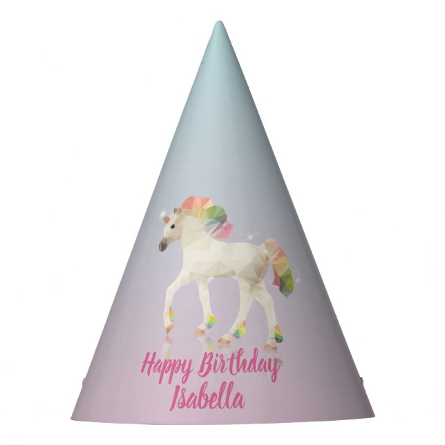 Happy Birthday Rainbow Unicorn Name - Party Hat (Front)