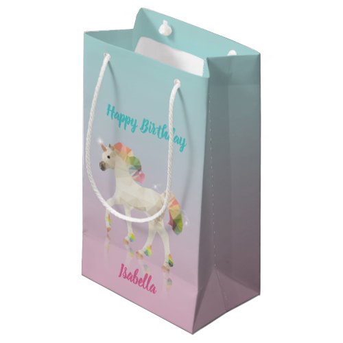 Happy Birthday Rainbow Unicorn Name Small Gift Bag