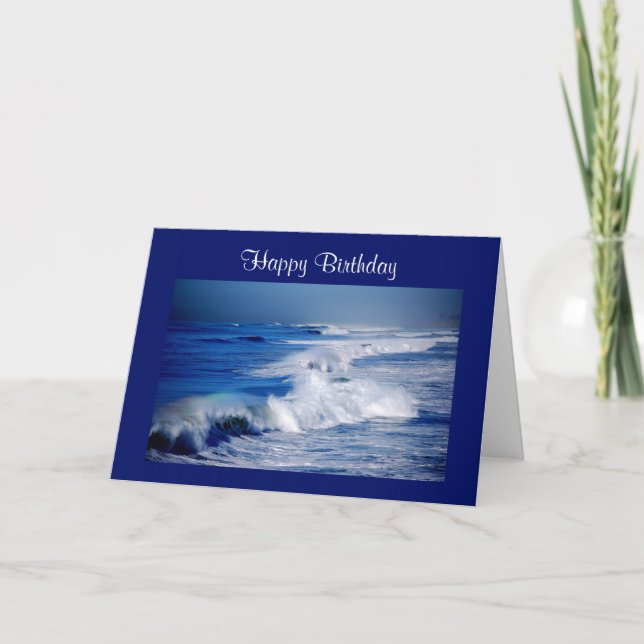 Happy Birthday Rainbows Over Ocean Waves Card (Front)