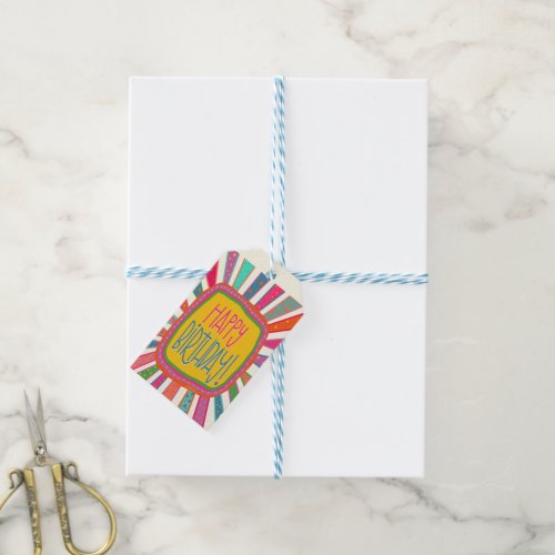 Happy Birthday Rays Colorful Fun  Gift Tags