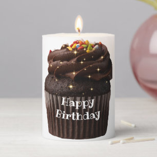 happy birthday ,realistic cupcake with sparkles pillar candle