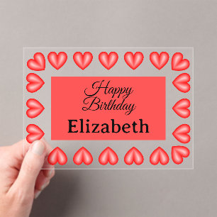 Happy birthday rectangle heart frame custom name acrylic invitations