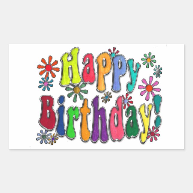 Happy Birthday Rectangular Sticker (Front)