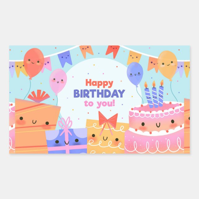 Happy Birthday Rectangular Sticker (Front)