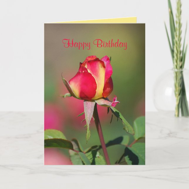 Happy Birthday Red and Yellow Rose Card (Front)