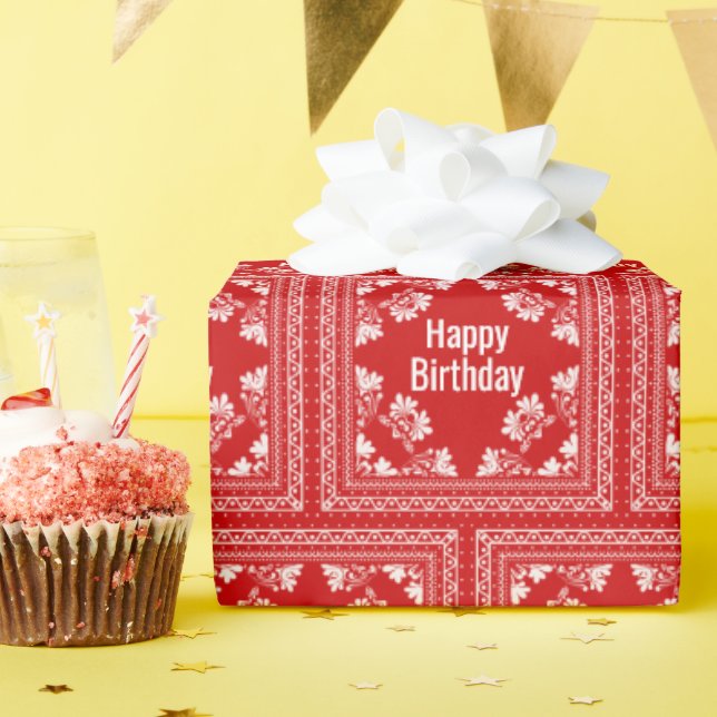 Happy Birthday Red Bandana   Wrapping Paper (Birthday Party)