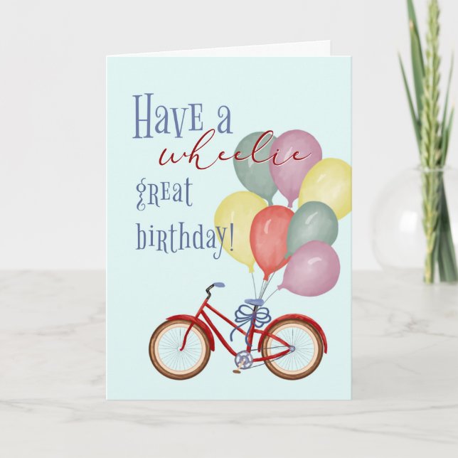 Happy Birthday Red Bicycle with Balloons  Card (Front)