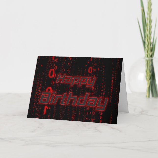 Happy Birthday red binary digital code red matrix Card (Front)