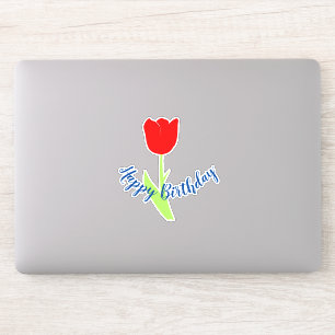 Happy Birthday Red Blue Floral Tulip Cute Colorful Sticker
