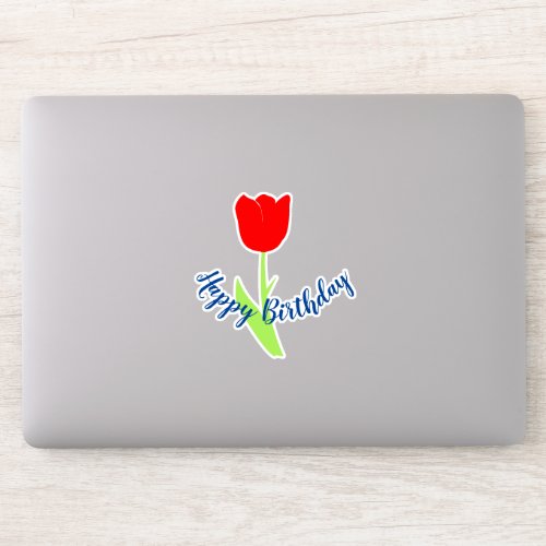 Happy Birthday Red Blue Floral Tulip Cute Colorful Sticker
