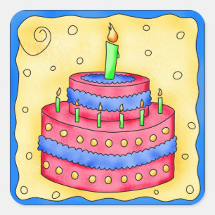 Happy Birthday Red Cake Sticker 1st