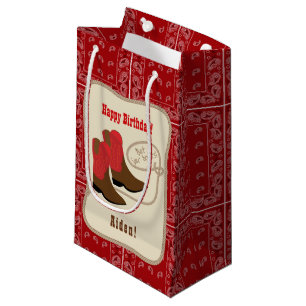 Happy Birthday Red Cowboy Boots & Bandana Small Gift Bag