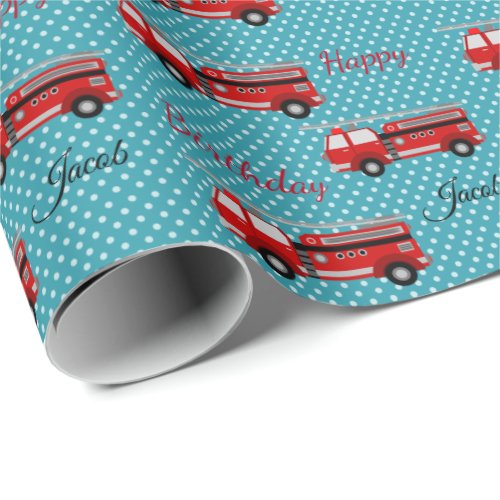 Happy Birthday Red Fire Truck Wrapping Paper