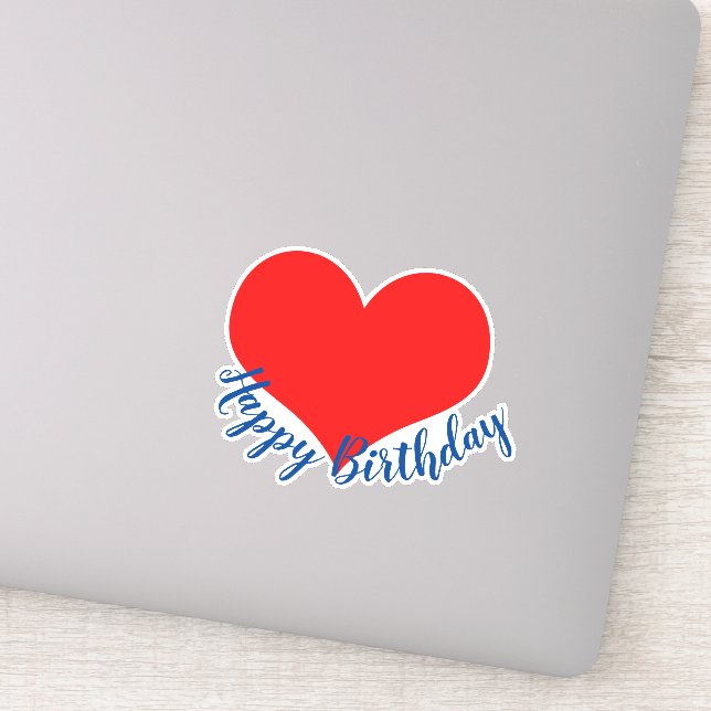 Happy Birthday Red Heart Cute Colorful Modern Sticker (Detail)