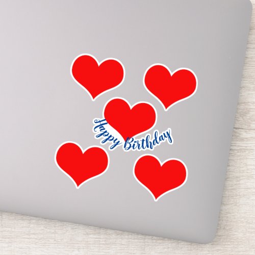 Happy Birthday Red Heart Cute Colorful Patterns Sticker