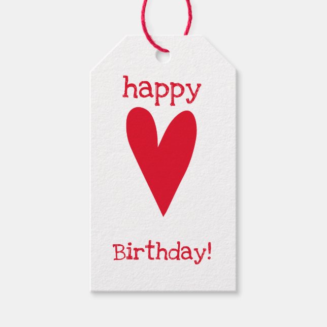 Happy Birthday! Red Heart Gift Tags (Front)