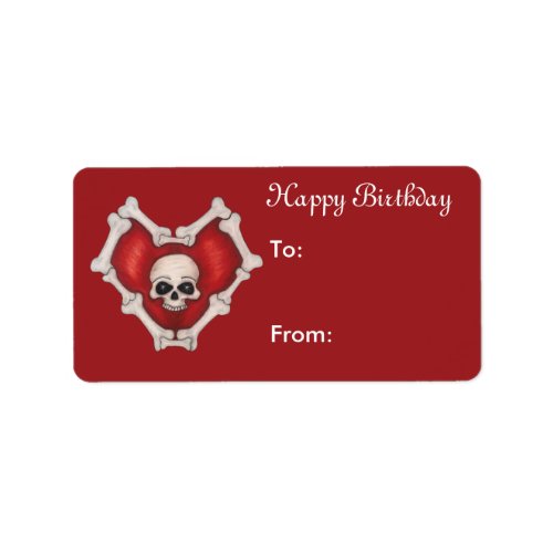 Happy Birthday Red Heart of Bones With White Skull Label