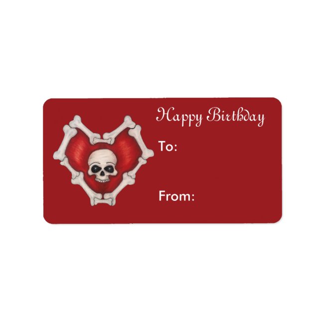 Happy Birthday Red Heart of Bones With White Skull